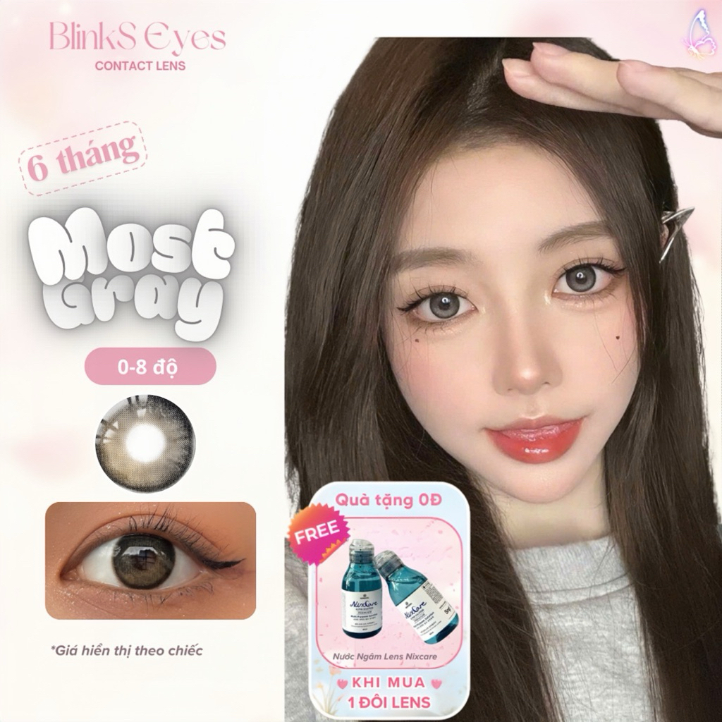 Lens Mắt Kính Áp Tròng Xám Đen Most Gray Hiệu Ứng Filter Gray lens( 0-8 độ ) lens Hàn Quốc