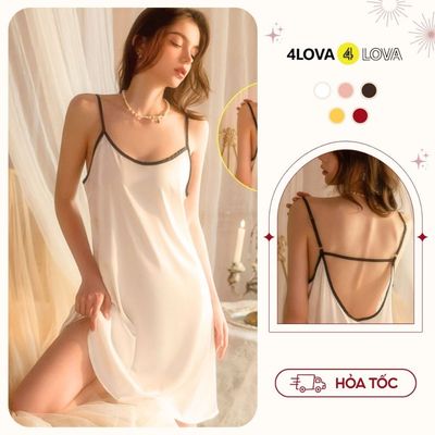 Váy Ngủ Lụa 2 Dây, Đầm Ngủ 2 Dây 4LOVA Chất Lụa Ngọc Trai Cao Cấp Kiểu Dáng Quyến Rũ, Váy Ngủ Lụa Dây Lưng Kordes