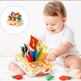 Đồ chơi Montessori bằng bông, hộp rút giấy và nhổ cà rốt cho bé từ 0 tuổi, đồ chơi giáo dục sớm phát triển kỹ năng