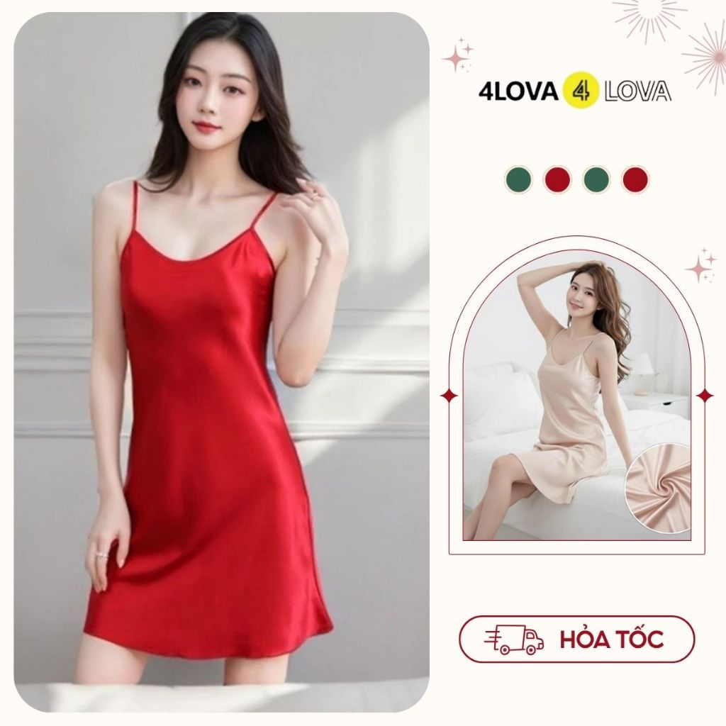Váy Ngủ 2 Dây Mặc Nhà Lụa Satin Cao Cấp 4Lova Mềm Mịn Quyến Rũ