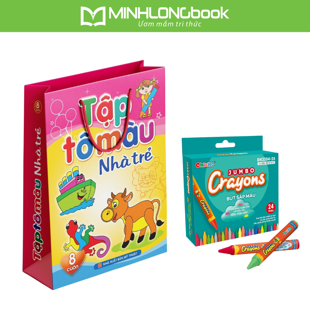 Sách: Tập Tô Màu Nhà Trẻ + Bút Sáp Màu - Jumbo Crayons - 24 Màu (DK 3304 - 24)