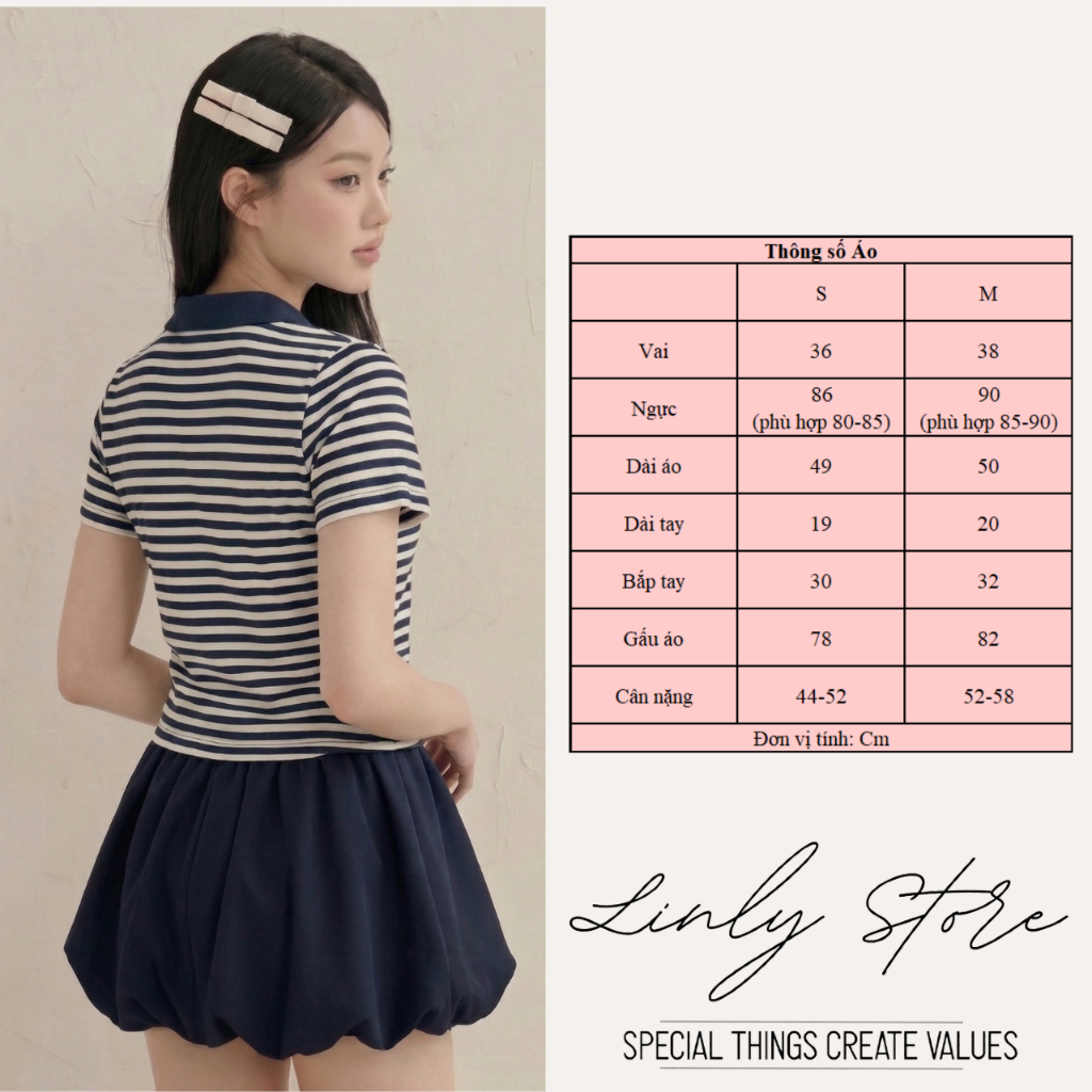Áo thun nữ len tăm kẻ sọc cổ V phối nơ, áo kiểu nữ tiểu thư thêu hoa Linly store A-AT17 | BigBuy360 - bigbuy360.vn