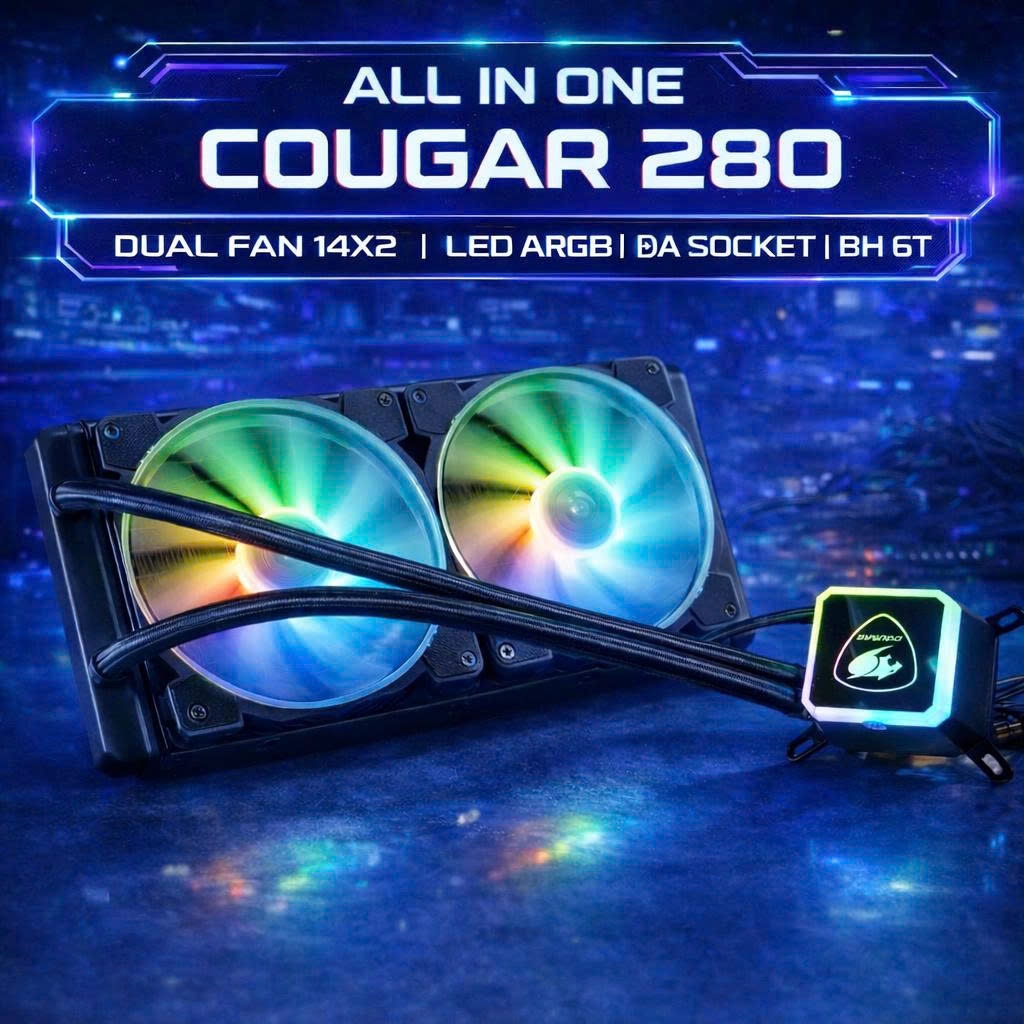 Tản Nhiệt Nước ALL IN ONE Cougar Aqua 280 ARGB Dual FAN LGA 1700 - new box chính hãng