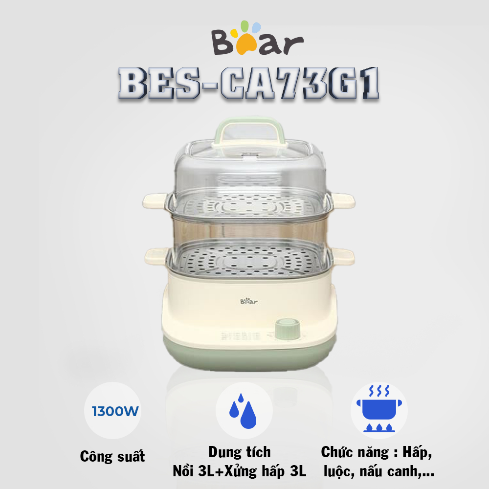 Siêu Bách Hóa🛒NỒI LẨU HẤP ĐA NĂNG 10 LÍT BEAR BES-CA73G1, CÔNG SUẤT 1300W