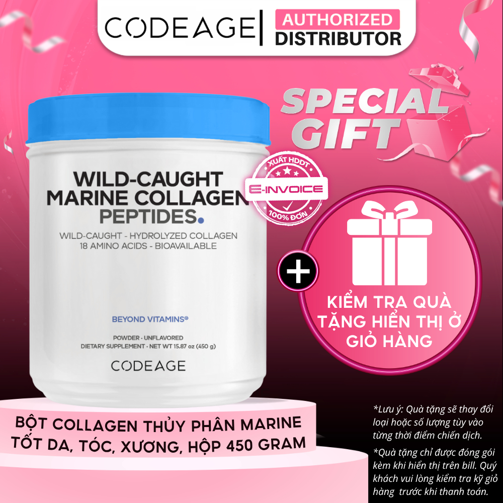 TPBVSK Bột Collagen Codeage Marine Collagen Peptides, hộp 450g