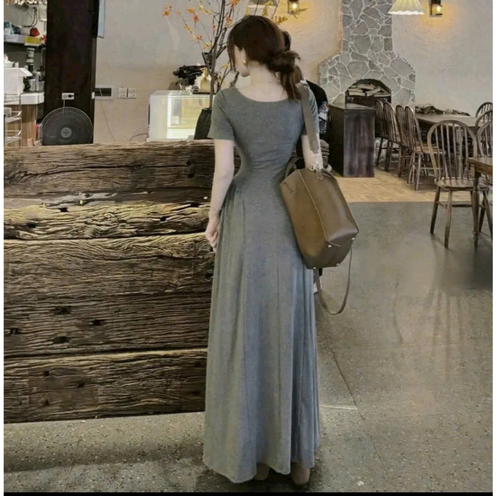 (Hàng Mới): Váy Tay Cộc Cổ Vuông Triết Ly Eo Dáng Maxi Xoè Dài Chất Zip Tàu Co Dãn 4 Chiều 2 Màu - Ảnh Thật Lollaye | BigBuy360 - bigbuy360.vn