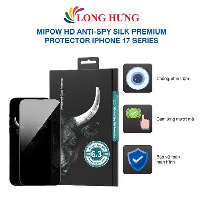 Dán màn hình cường lực Full viền chống nhìn trộm MiPow HD Anti-Spy Premium Silk dành cho iP 17 Pro Max/16/15/14