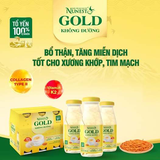 Combo 6 Chai 185ml NƯỚC YẾN SÀO CAO CẤP NUNEST GOLD KHÔNG ĐƯỜNG