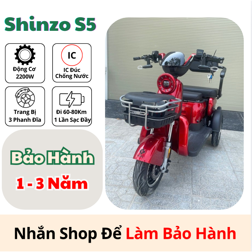 Xe 3 bánh Shinzo S5 động cơ 2500w sử dụng IC đúc trạng bị 3 phanh đi được 60-80km 1 lần sạc đầy