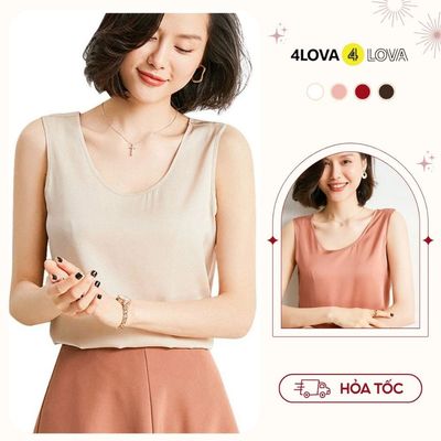 Áo sát nách nữ cổ tròn 4LOVA chất lụa satin cao cấp phong cách Hàn Quốc