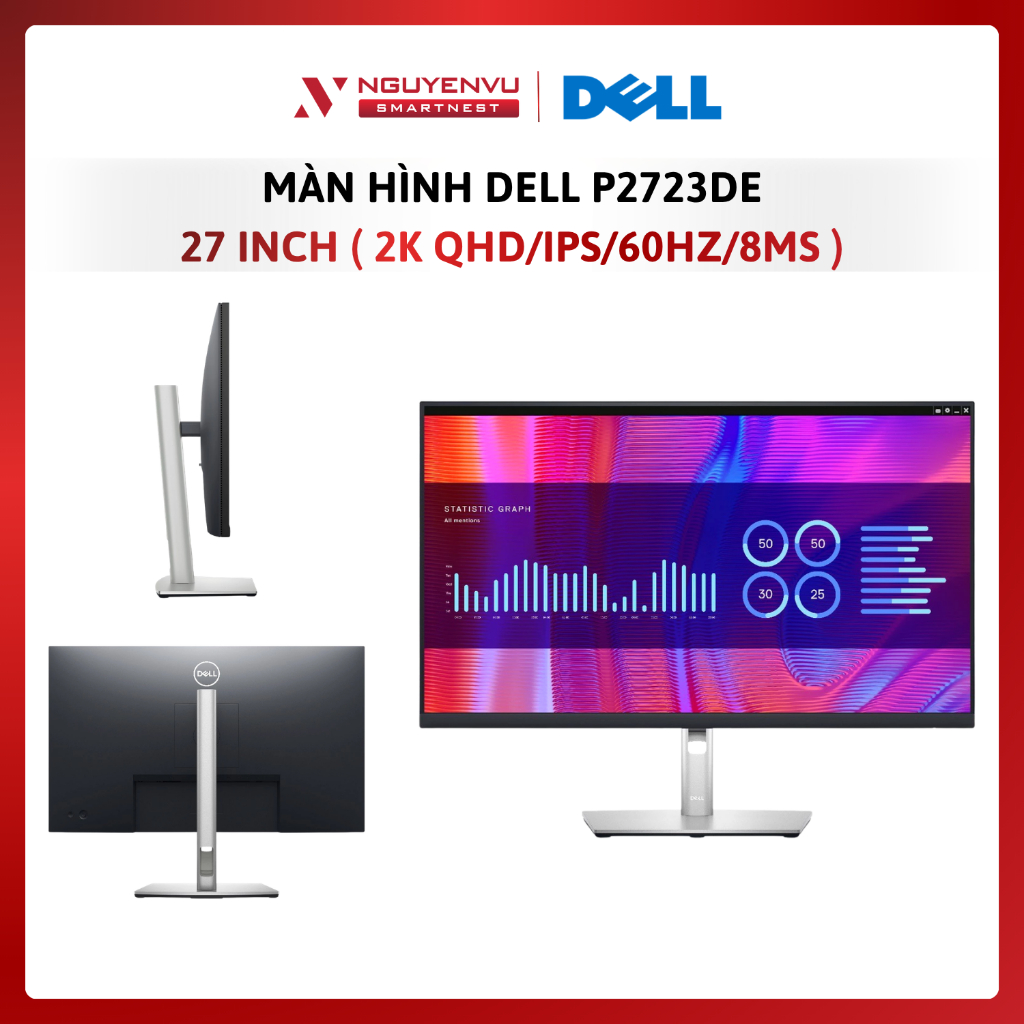 Màn Hình Đồ Hoạ Dell P2723DE 27 Inch 2K (QHD/IPS/60Hz/5ms) - Hàng Chính Hãng - Bảo Hành 36 Tháng