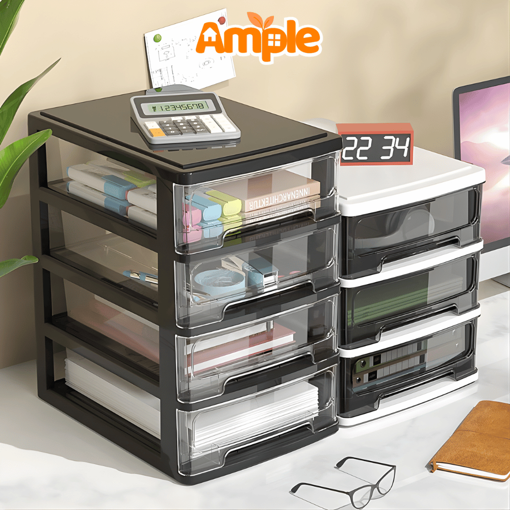 Set 4 Hộp Ngăn Kéo Đựng Sách Vở, Dụng Cụ Học Tập AMPLE, Combo 3 Hộp Nhựa Đựng Mỹ Phẩm Để Bàn