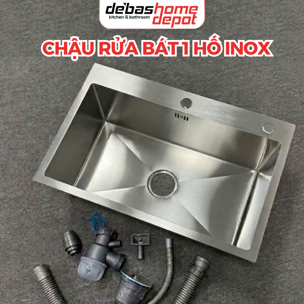 Chậu rửa bát 1 hố 4045 5040 6045 thép không gỉ cao cấp DEBAS chậu đúc mini nhỏ gọn không rổ