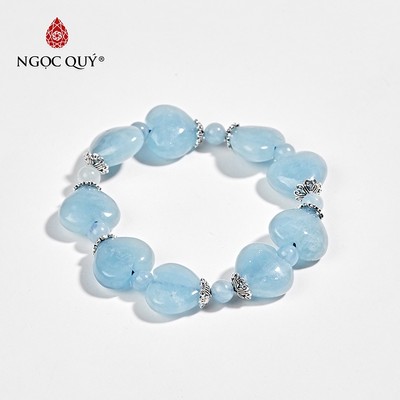 Vòng tay đá Aquamarine tự nhiên phối charm - Mẫu VC0281 - Ngọc Quý