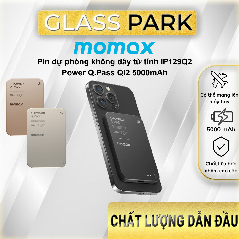 Pin sạc dự phòng không dây từ tính Momax IP129 Siêu Mỏng 1-Power Q.Pass Qi2 5000mAh