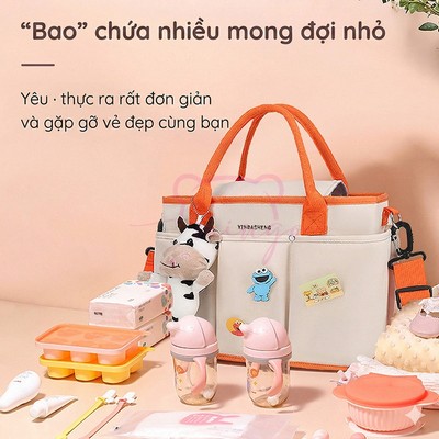 (Kèm phụ kiện) Túi xách đa năng đựng đồ bỉm sữa phong cách Hàn Quốc,Túi đựng bỉm sữa KidAndMom