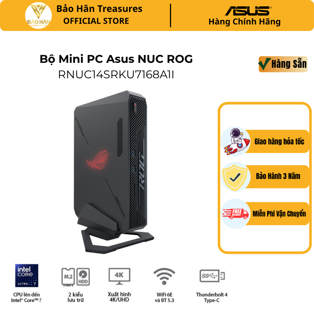 Mini PC ASUS ROG NUC RNUC14SRKU7168A1I (Intel U7-155H | Ram 8GD5x2 | 512GB SSD | Killer Wifi6E | Win