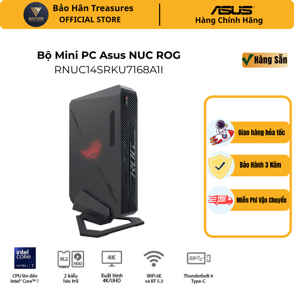 Mini PC ASUS NUC ROG RNUC14SRKU7168A1I (Ultra 7 155H/16GB/512GB/RTX™ 4060 6GB/Win 11) - Hàng Chính H