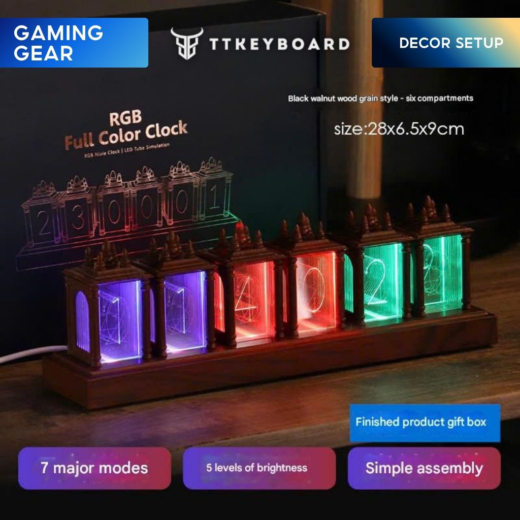 [Hỏa Tốc] Đèn Đồng Hồ CYBER NIXIE RGB CLOCK Dùng Decor Góc Setup Led RGB