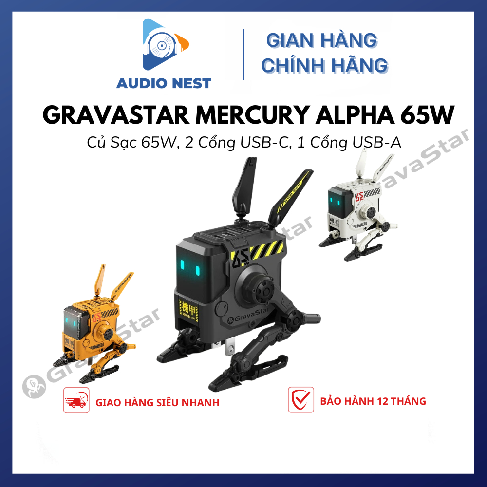 Củ Sạc Nhanh GravaStar Alpha65 65W 2 Cổng USB-C, 1 Cổng USB-A Chính Hãng - Bảo Hành 12 Tháng