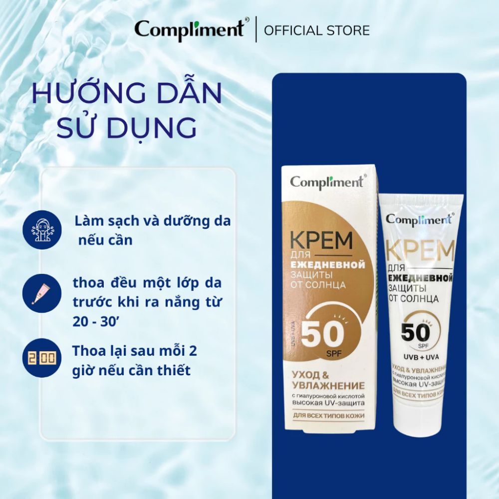 Ảnh 2 của Kem chống nắng Compliment Spf 50+ chống tia UVA/UVB da mặt và cổ, dành cho mọi loại da.