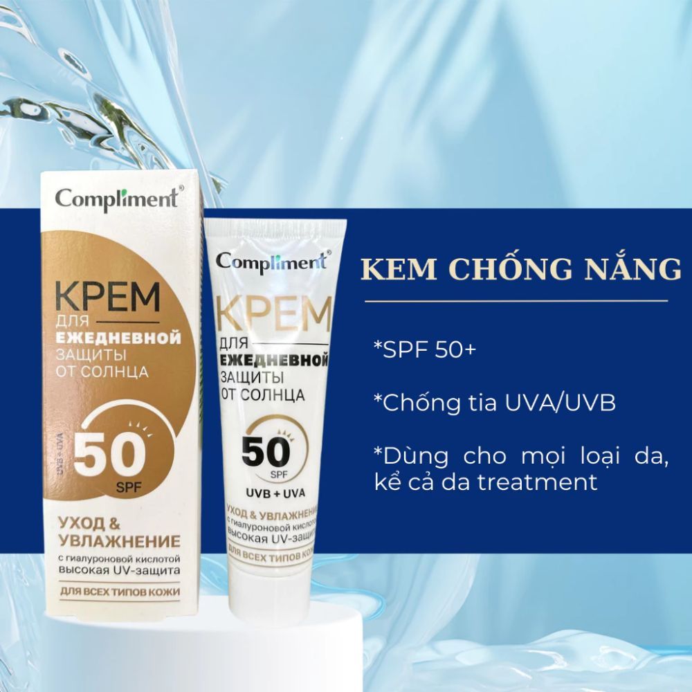 Ảnh 5 của Kem chống nắng Compliment Spf 50+ chống tia UVA/UVB da mặt và cổ, dành cho mọi loại da.