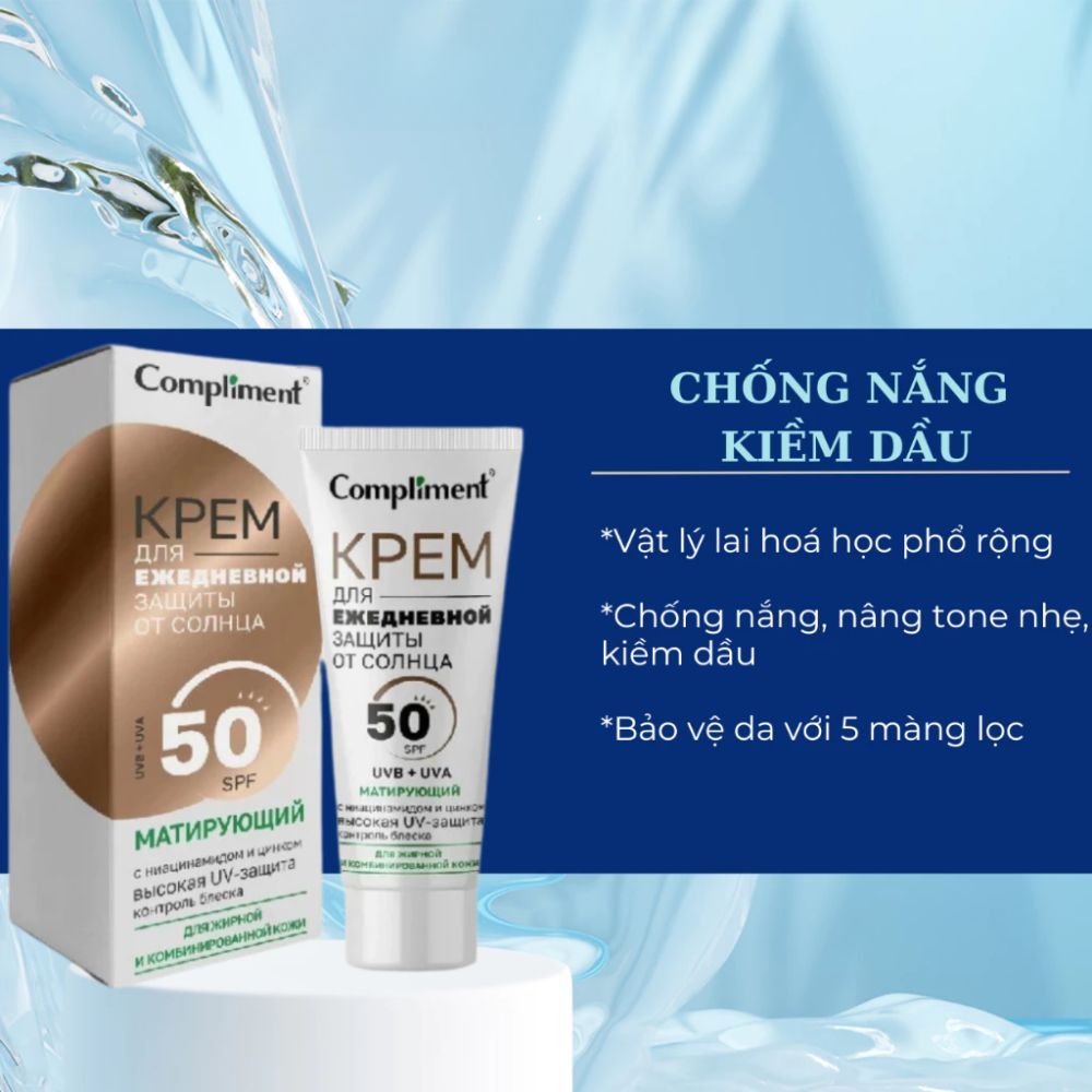 Ảnh 6 của Kem chống nắng Compliment Spf 50+ chống tia UVA/UVB da mặt và cổ, dành cho mọi loại da.