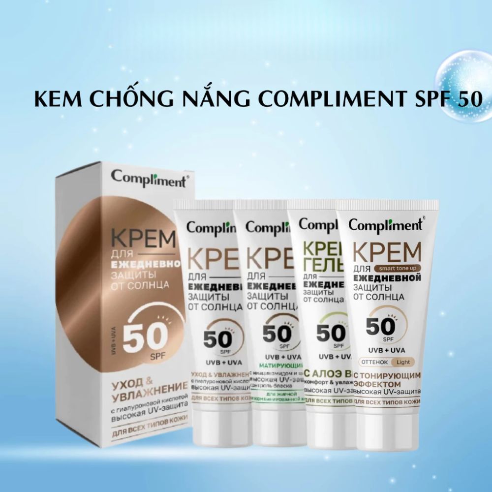 Ảnh 3 của Kem chống nắng Compliment Spf 50+ chống tia UVA/UVB da mặt và cổ, dành cho mọi loại da.