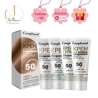 Kem chống nắng Compliment Spf 50+ chống tia UVA/UVB da mặt và cổ, dành cho mọi loại da.