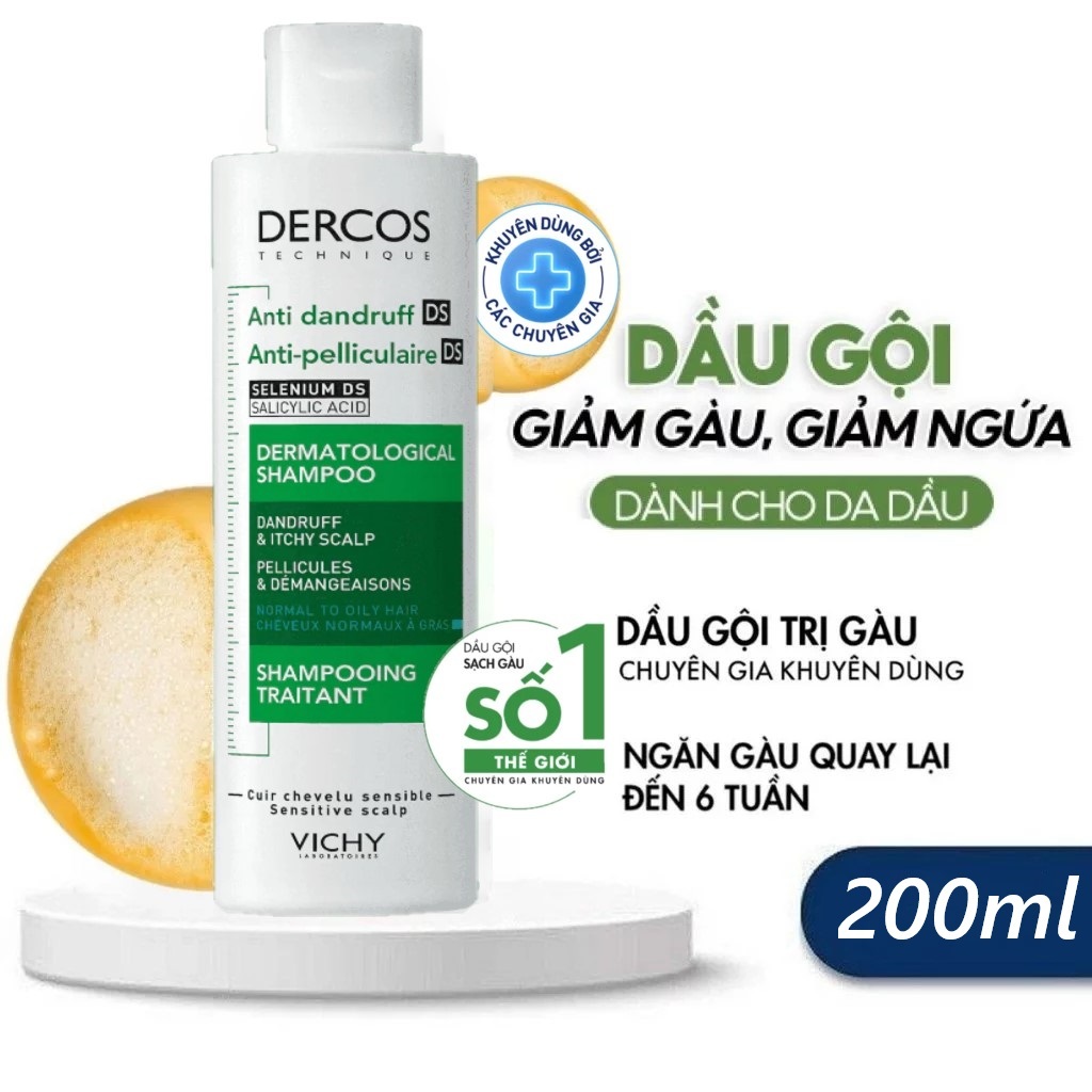 Dầu Gội Sạch Gàu Vichy Dercos Anti Dandruff & Itchy Scalp Shampoo 200ml Giảm Gàu Ngứa Đến 6 Tuần