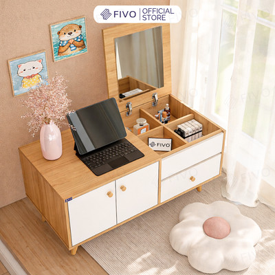 Bàn Trang Điểm Mini Ngồi Bệt Gương Gập Đa Năng FV02 FIVO, Kết Hợp Làm Bàn Học, Hộc Kéo Rộng Rãi, Thiết Kế Không Lộ Vít