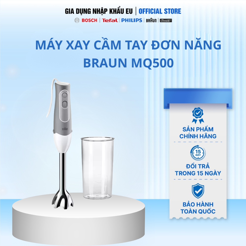 [Mẫu mới] Máy Xay Cầm Tay Đơn Năng Braun MQ500 | 600W | Kèm Cốc Đong | Xay Thịt, Sinh Tố, Cháo | Bảo