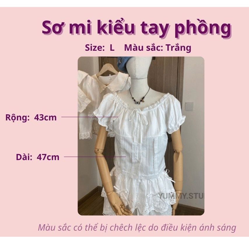 [SẴN|ẢNH THẬT] Áo sơ mi ngắn tay trắng thắt nơ Yummy phối ren, Áo sơ mi cách điệu dễ thương S08 | BigBuy360 - bigbuy360.vn