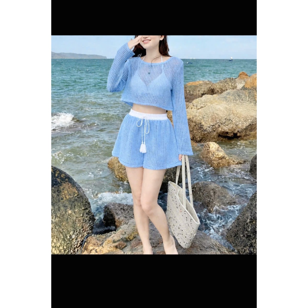 MS977, SÉT BIKINI 3 MÓN ÁO CROTOP TAY DÀI,BRA TAM GIÁC QUẦN CẠP CAO 2 LỚP Trẻ Trung | BigBuy360 - bigbuy360.vn