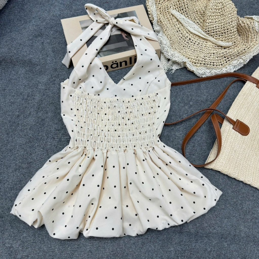 Áo Yếm Bigsize Nữ Nhún Chun Lưng Họa Tiết Chấm Bi Dễ Thương Form Peplum Tôn Dáng (55-90kg) A193 | BigBuy360 - bigbuy360.vn
