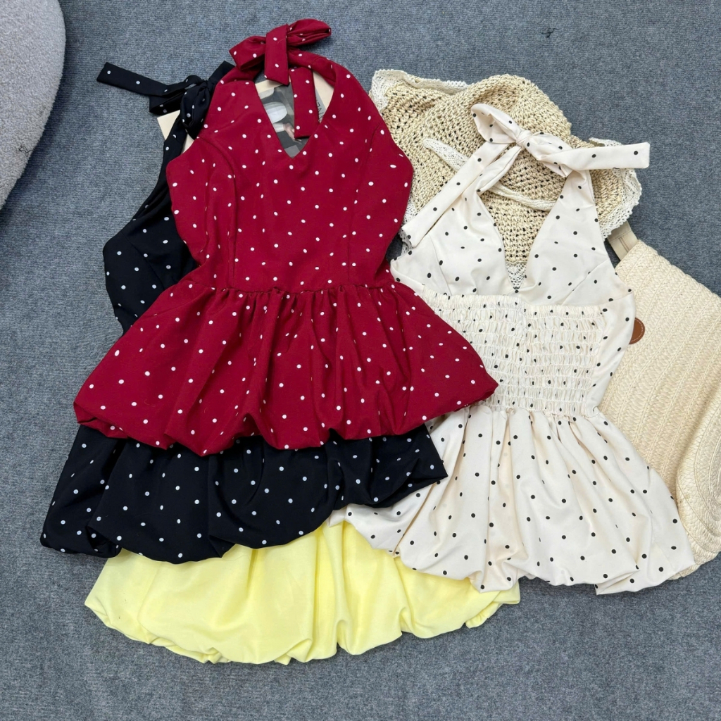 Áo Yếm Bigsize Nữ Nhún Chun Lưng Họa Tiết Chấm Bi Dễ Thương Form Peplum Tôn Dáng (55-90kg) A193 | BigBuy360 - bigbuy360.vn