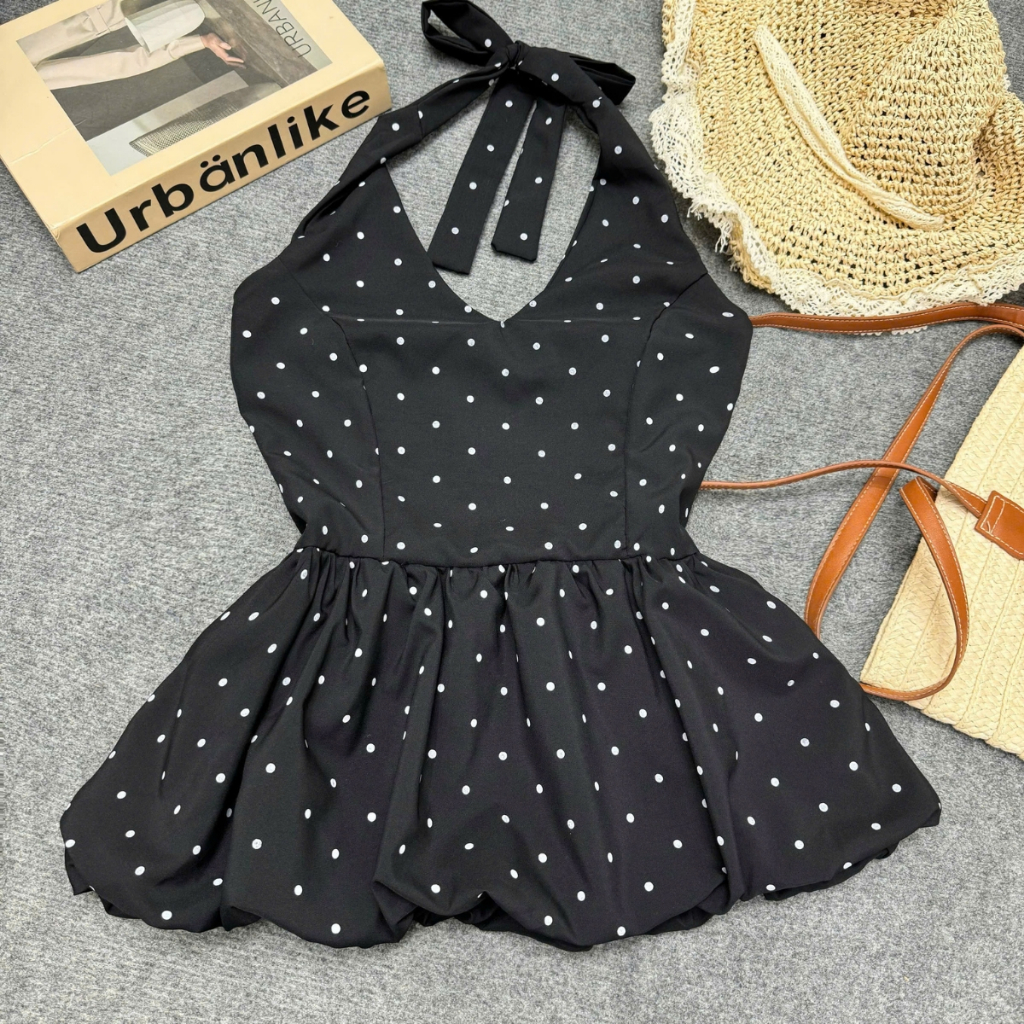 Áo Yếm Bigsize Nữ Nhún Chun Lưng Họa Tiết Chấm Bi Dễ Thương Form Peplum Tôn Dáng (55-90kg) A193 | BigBuy360 - bigbuy360.vn