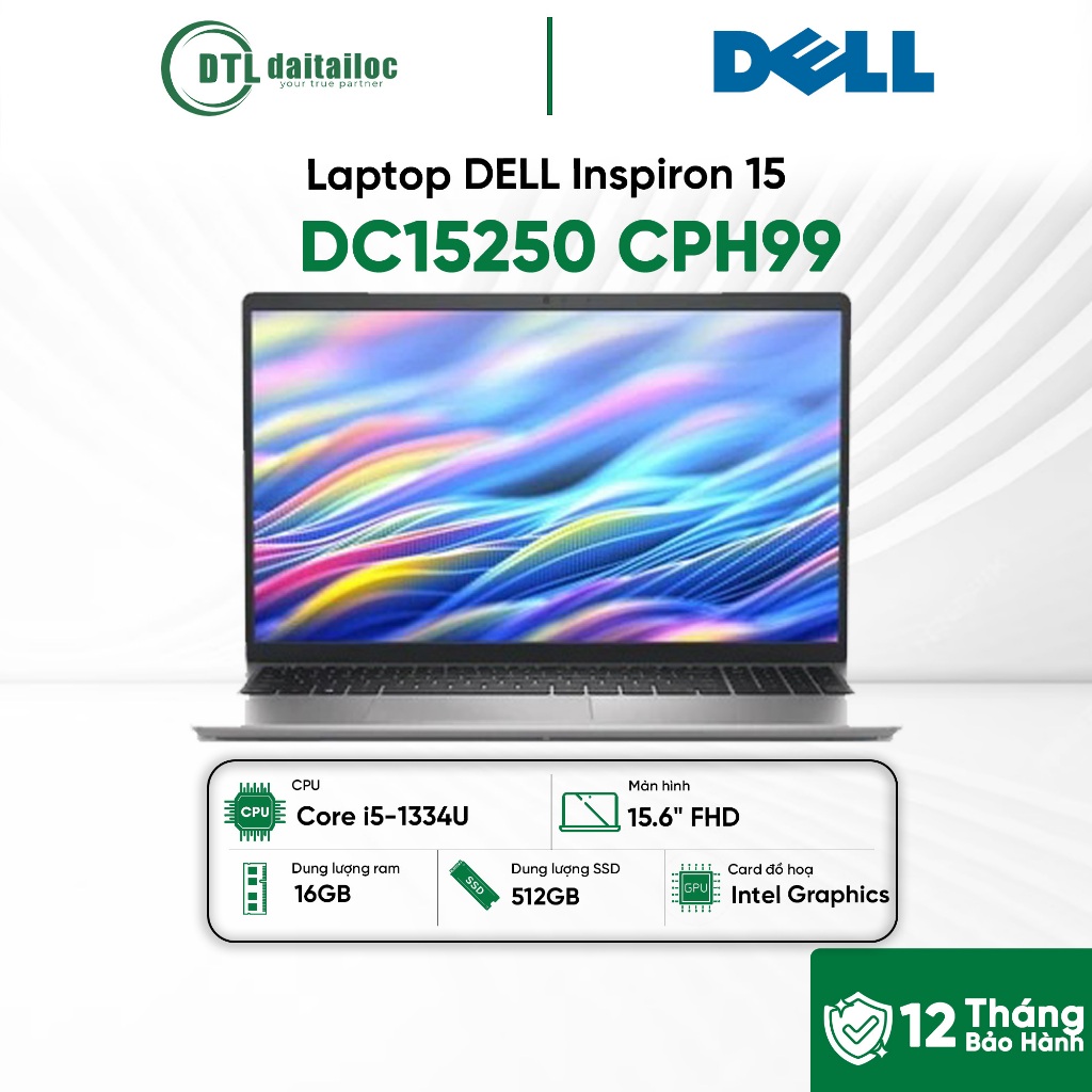 Laptop DELL Inspiron 15 DC15250 CPH99 Core i5-1334U 16GB 512GB SSD 15.6" FHD WIN11 Bạc Office 2024 &