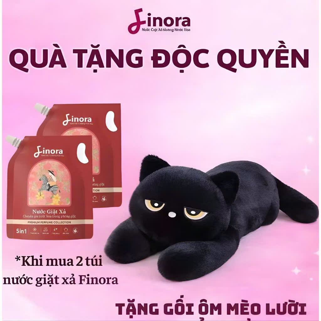 Combo 2 nước giặt Finora phiên bản Premium 1 Lít + Tặng 1 Mèo Đen khổng lồ