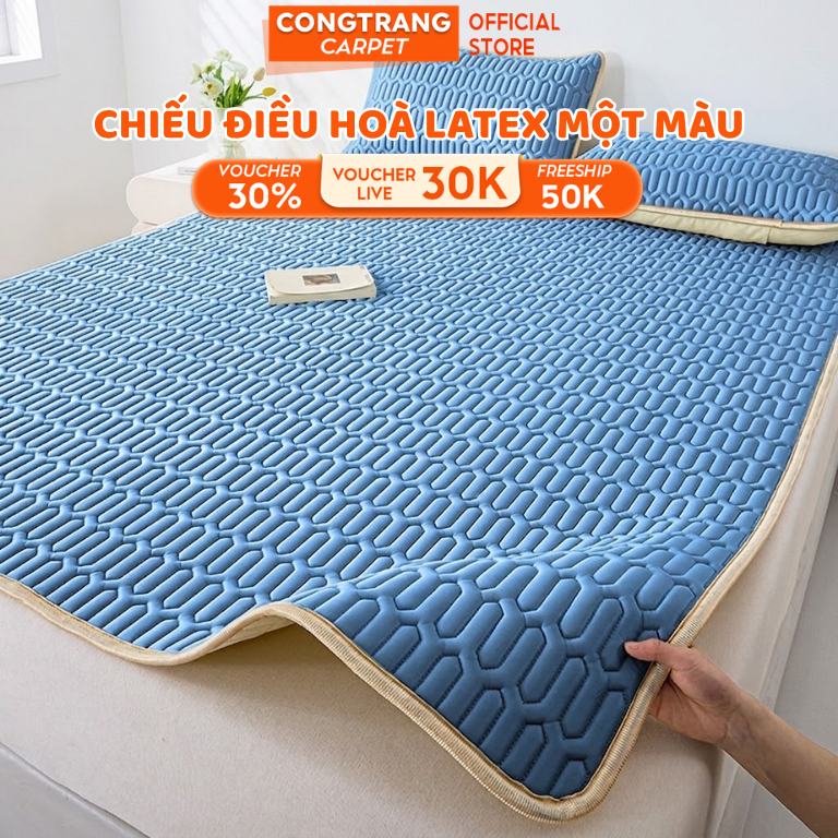 [Tặng Kèm Vỏ Gối] Chiếu Điều Hòa Latex CongTrang Bedding Một Màu Sang Trọng Vải Tencel Mát Lạnh, Tho