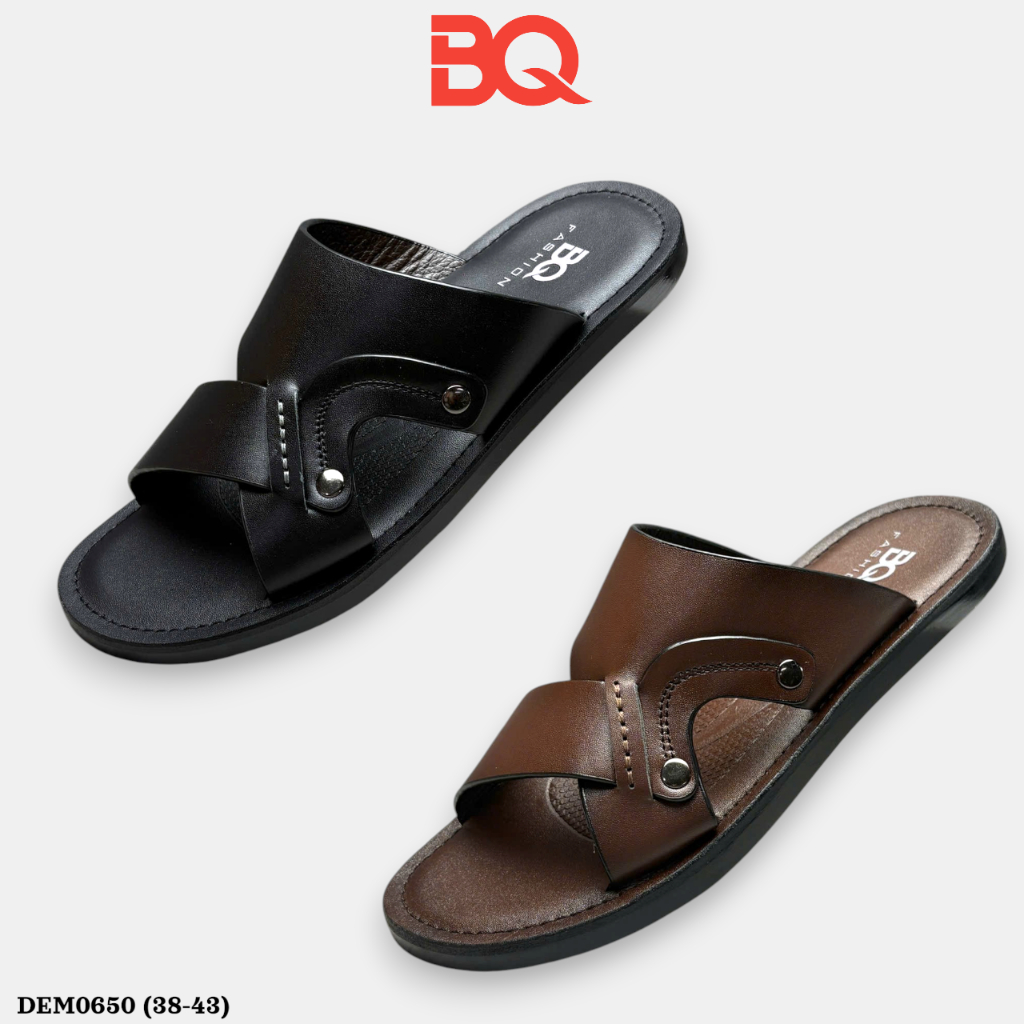 BQ | Dép nam size 38-43 Dép lê da bò cao cấp bản quai nối trẻ trung mặt đế da êm chân DEM0650