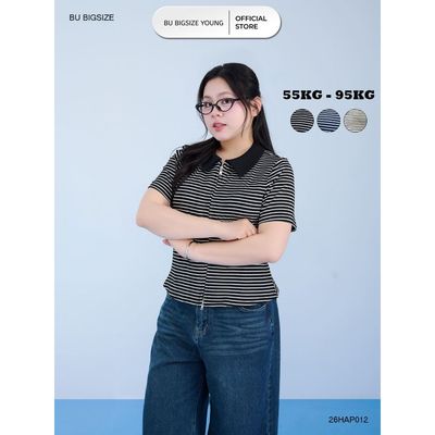 Áo kẻ phối cổ khóa dọc BIGSIZE (55kg đến 95kg) – 26HAP012 - [BU Bigsize Young]