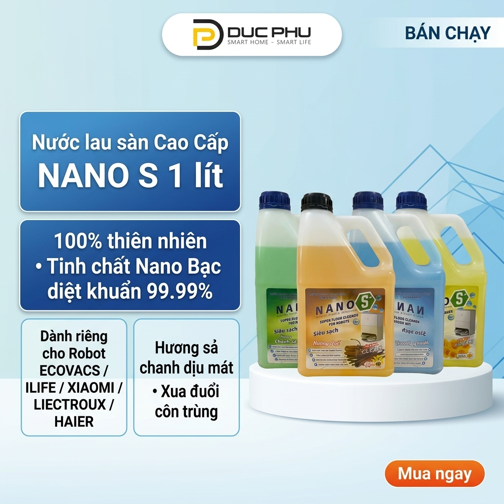 Nước lau sàn Cao Cấp NANO S dành riêng cho Robot lau nhà ECOVACS DEEBOT / ILIFE / XIAOMI / LIECTROUX