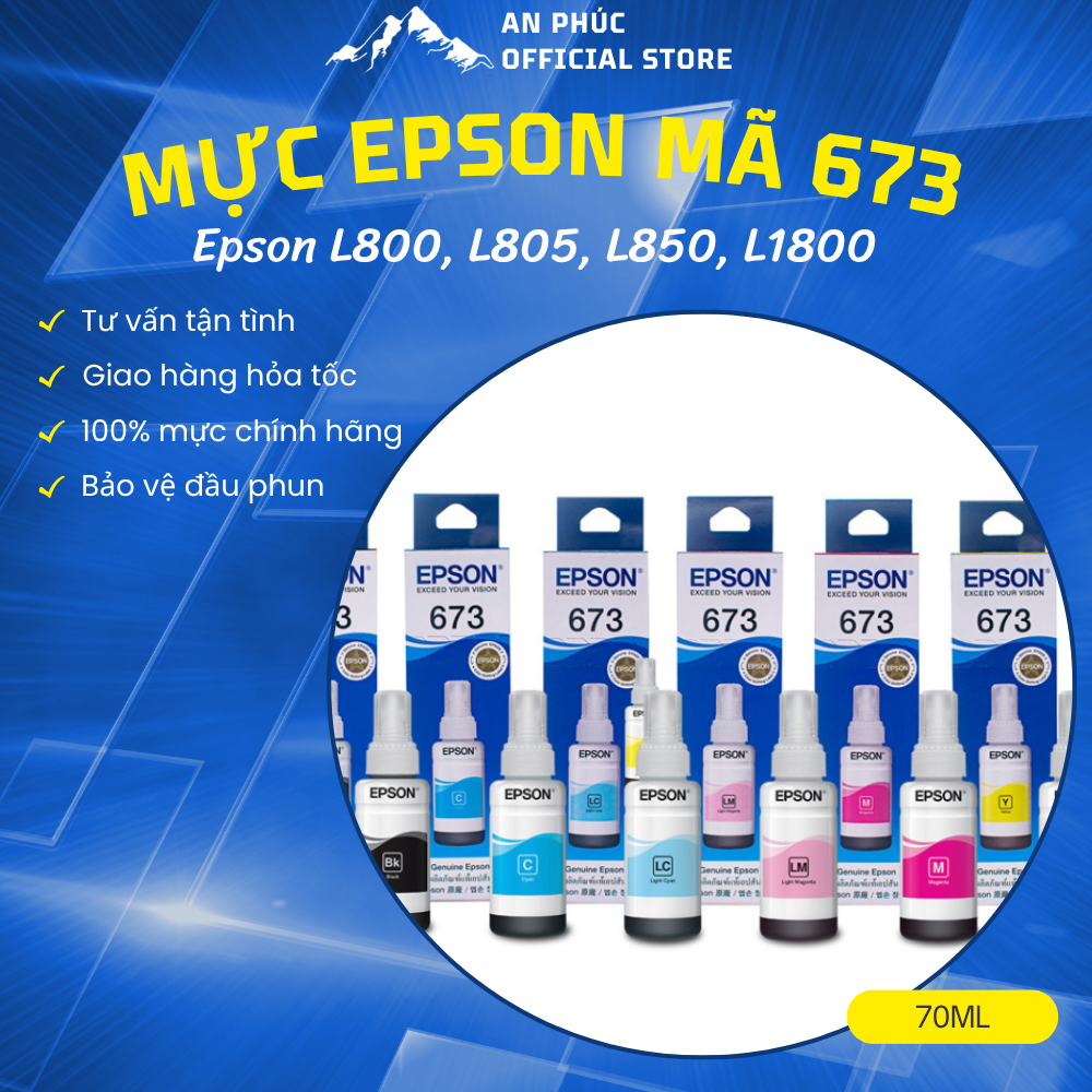 Mực Epson chính hãng 673 dùng cho máy in Epson L800, L805, L850, L1800