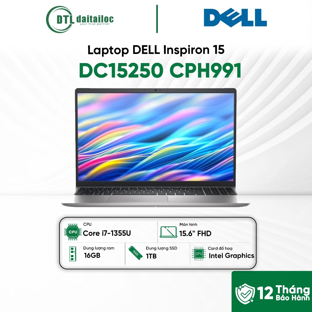Laptop DELL Inspiron 15 DC15250 CPH991 Core i7-1355U 16GB 1TB SSD 15.6" FHD WIN11 Bạc Office 2024 & 