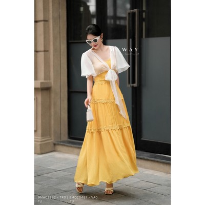 Đầm Hai Dây Nữ Phối Áo Khoác Voan Tơ MY WAY Dáng Dài Cao Cấp 9MD20487 9MA02282