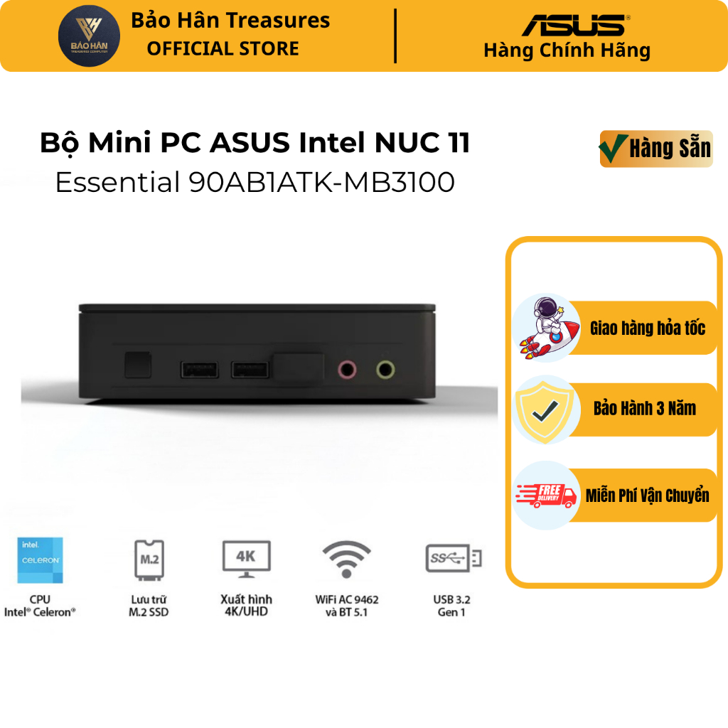 MINI PC ASUS INTEL NUC 11 Essential/ Celeron® N5105/ 2xDDR4-2933/1xNVMe/ 1x DP/ 1xHDMI/ BNUC11ATKC40