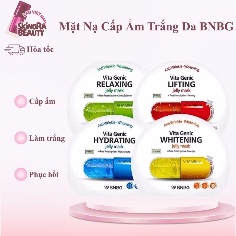 Mặt Nạ BNBG Vita Genic Jelly Mask Cấp Ẩm Combo 10 Mặt Nạ BNBG Dưỡng Trắng Phục Hồi Da - Skinora Beau