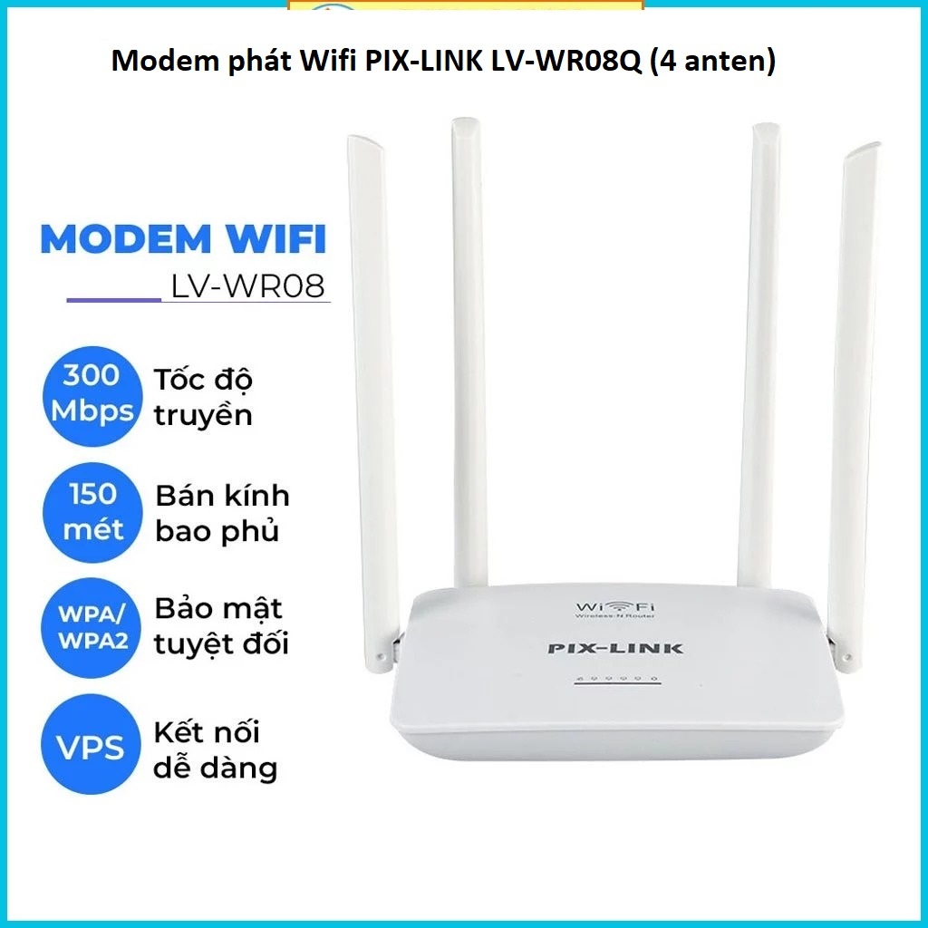 Modem phát Wifi PIX-LINK LV-WR08Q (4 anten) và Usb Thu Sóng Wifi AC1800 7601 (2 anten)