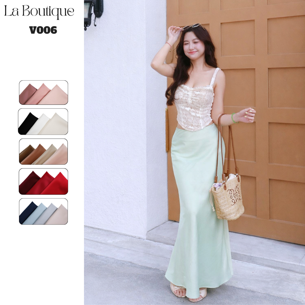 [Form rộng, lùi size] Chân Váy Lụa Vân Gỗ Dáng Dài, Chân Váy Lụa Cạp Trễ Hai Lớp La Boutique V006 | BigBuy360 - bigbuy360.vn